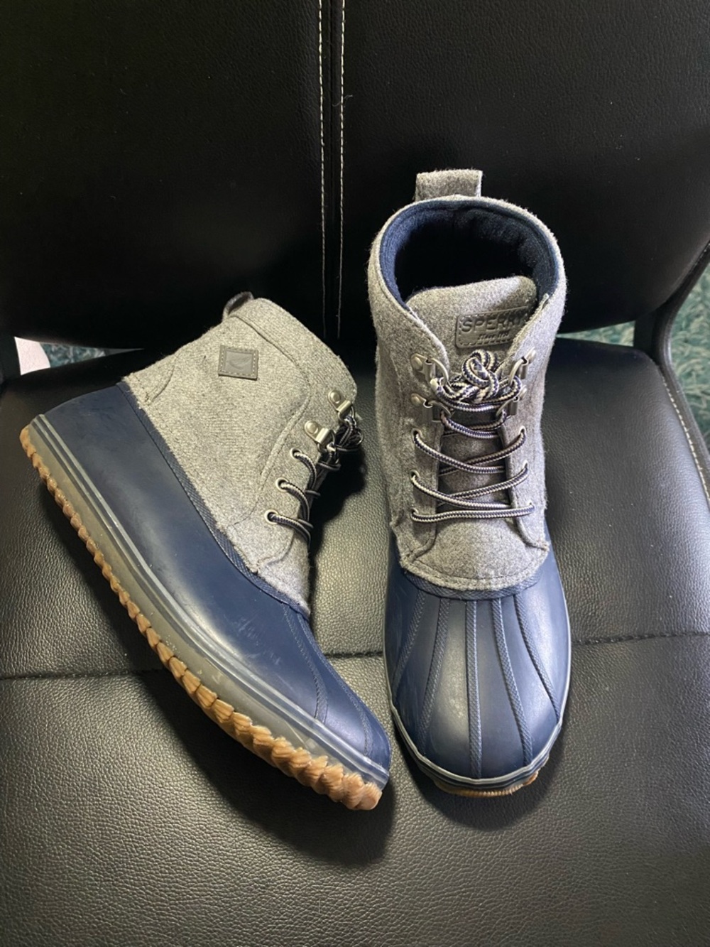 Sperry Navy and Gray Duck Boots - Waterproof Winter Hiking Boots Size 7 US 6 UK